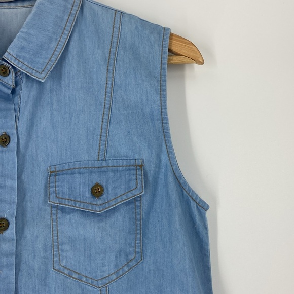 Denim sleeveless chambray lightweight button front short dress or tunic Large - Picture 8 of 14